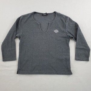 VTG Harley Davidson Women Small Gray Thermal Long Sleeve Biker TShirt Ocala FL